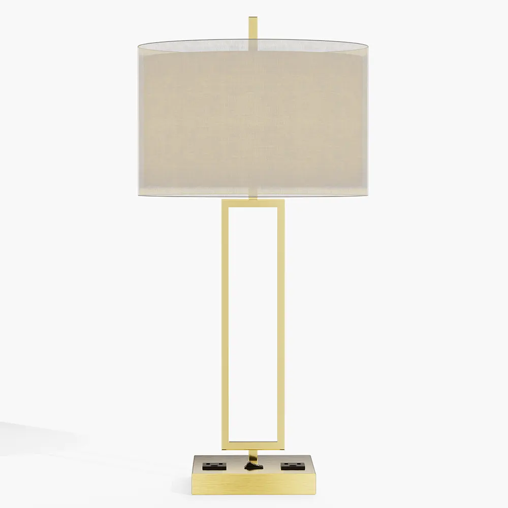 Hospitality Rectangular Bedside Lamp With Dual Power Outlets
