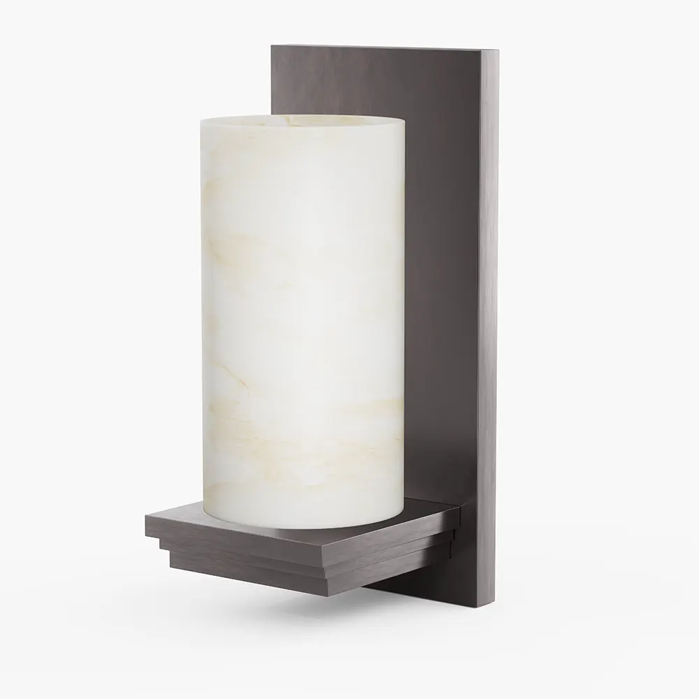 Antique Brass Alabaster Wall Sconce for Hotel Guest Rooms