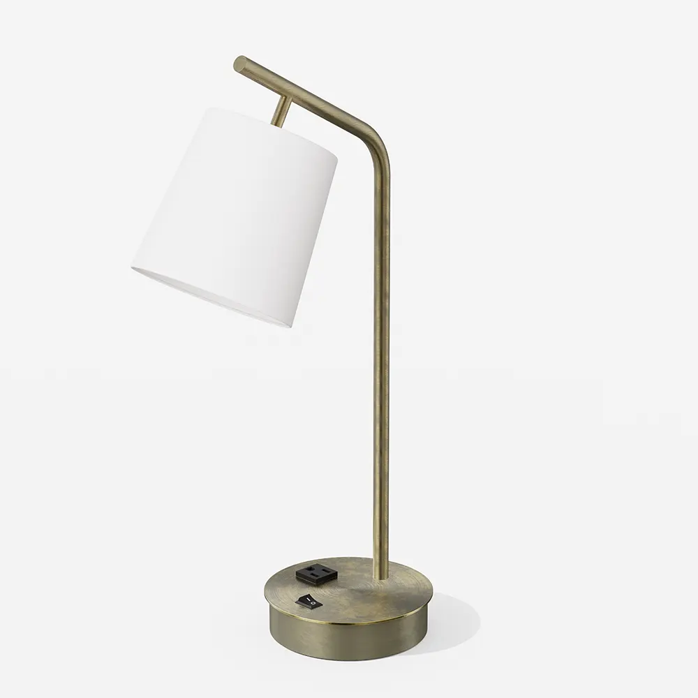 Antique Brass Desk Lamp with Fabric Shade