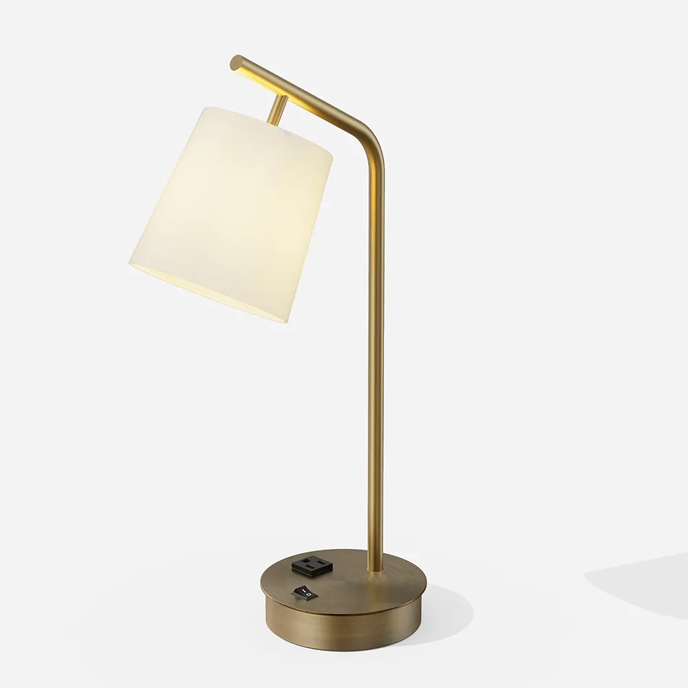 Antique Brass Desk Lamp with Fabric Shade