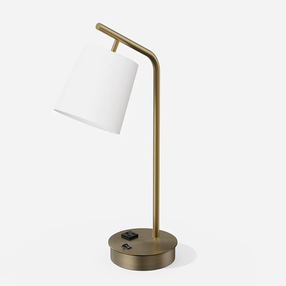 Antique Brass Desk Lamp with Fabric Shade