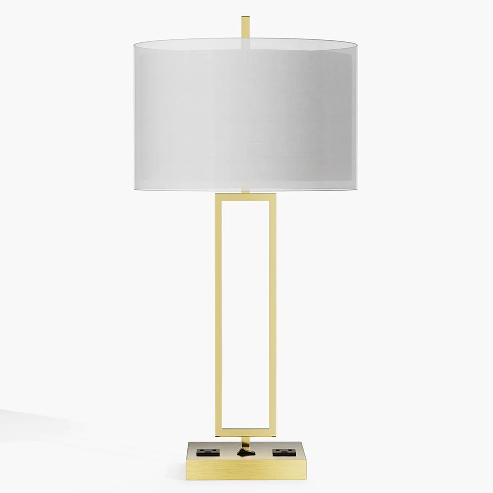 Hospitality Rectangular Bedside Lamp With Dual Power Outlets