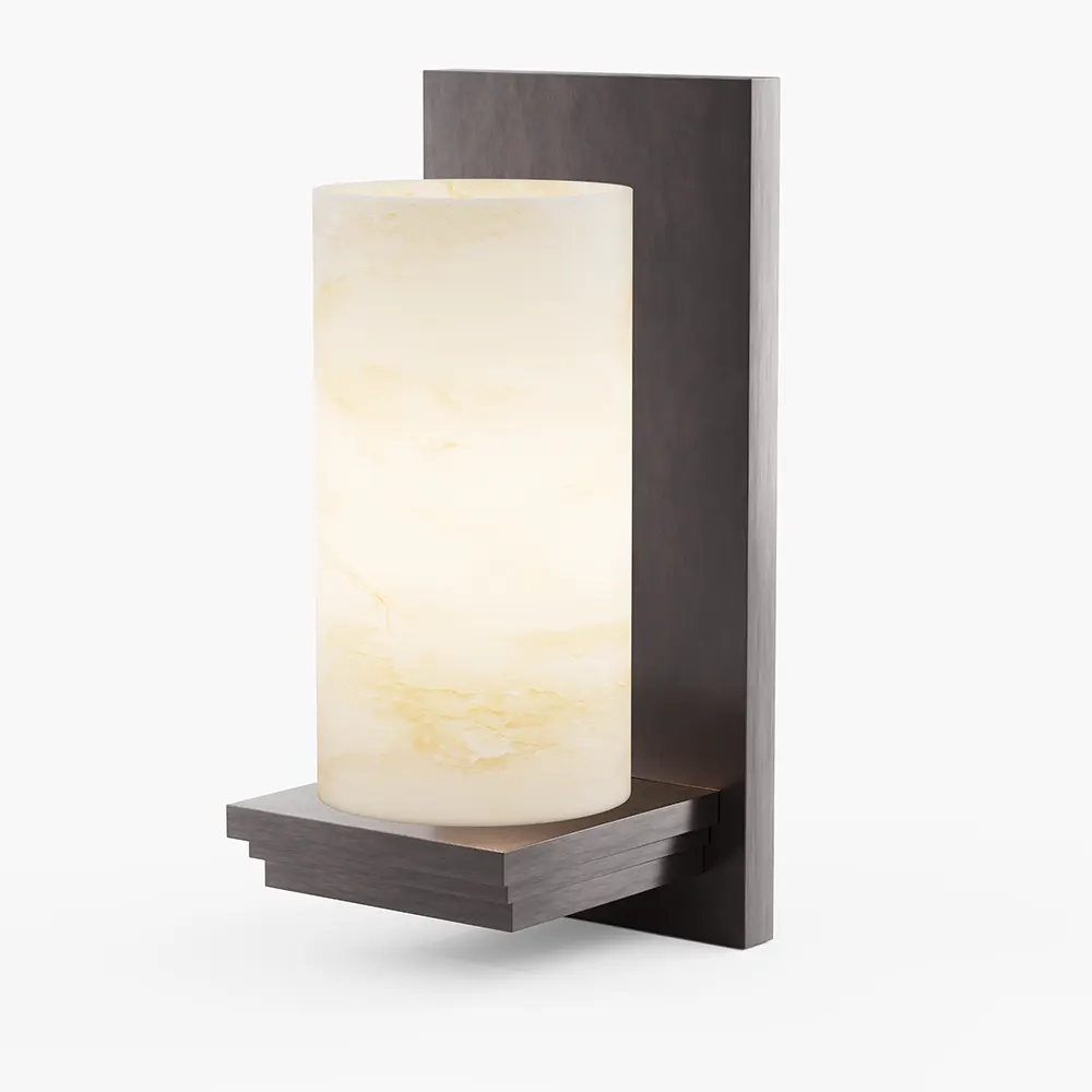 Antique Brass Alabaster Wall Sconce for Hotel Guest Rooms