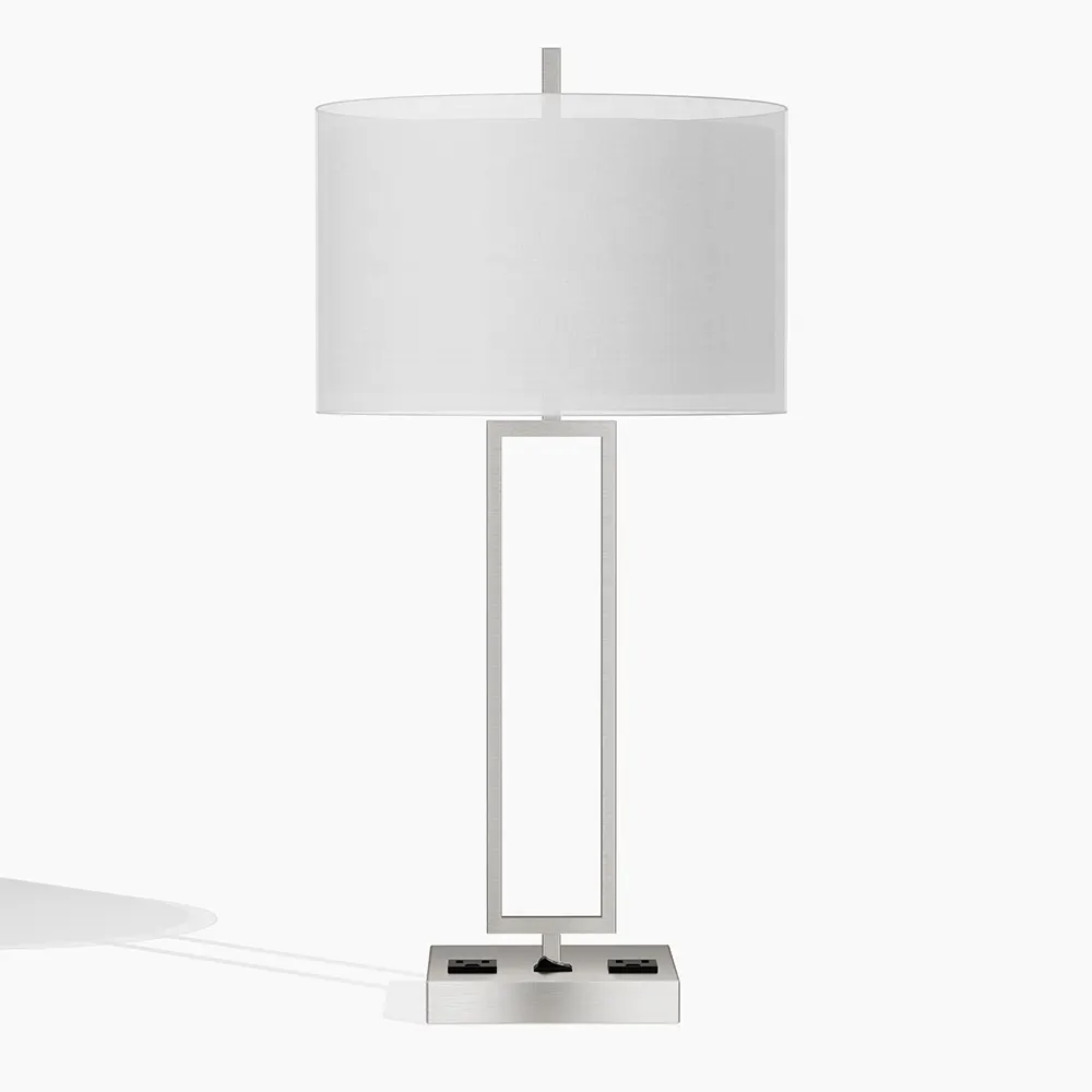 Hospitality Rectangular Bedside Lamp With Dual Power Outlets