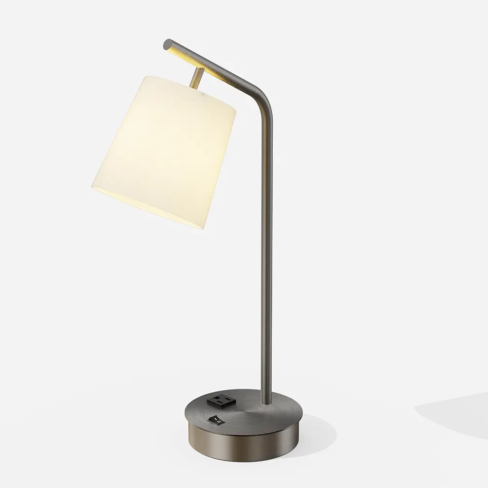 Antique Brass Desk Lamp with Fabric Shade