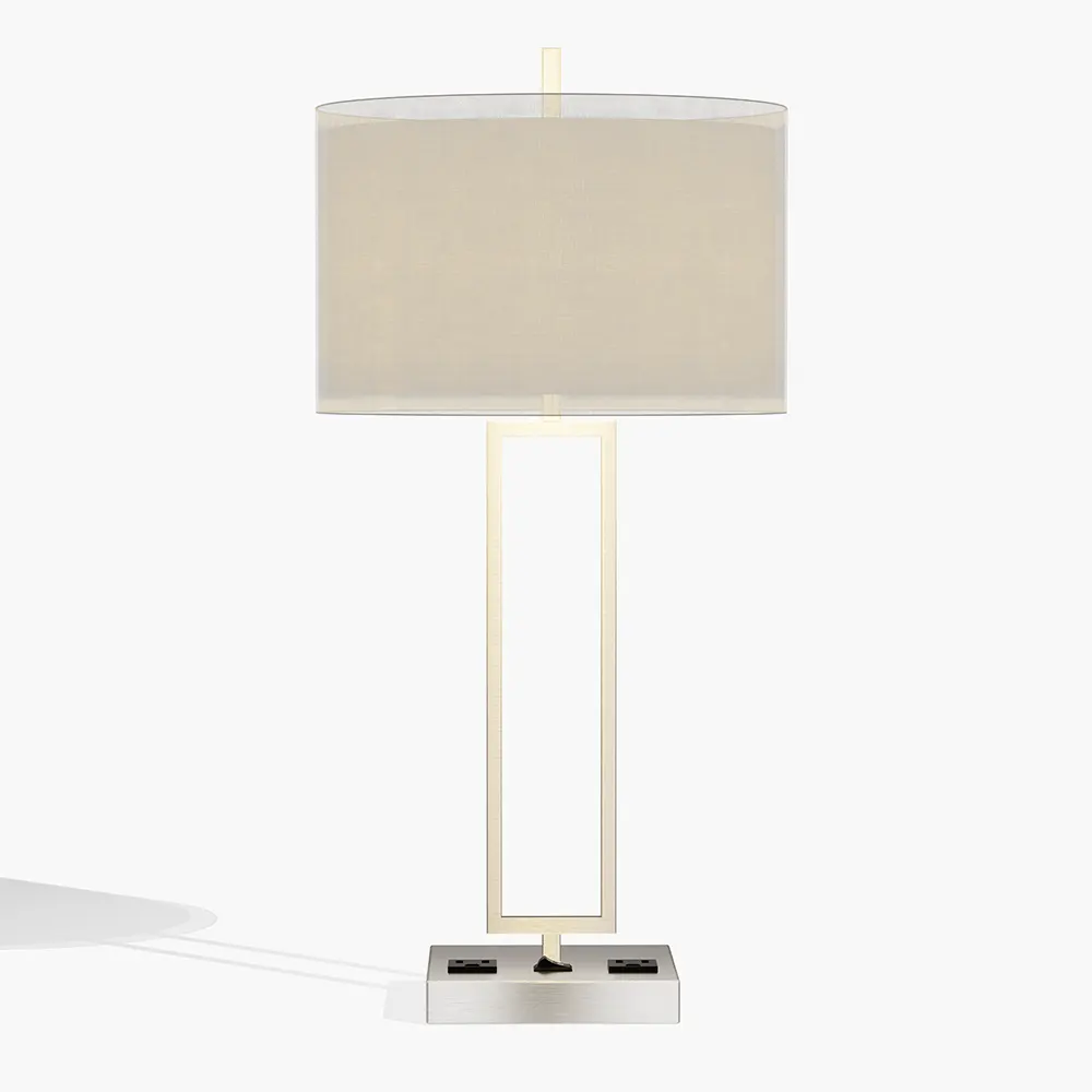 Hospitality Rectangular Bedside Lamp With Dual Power Outlets