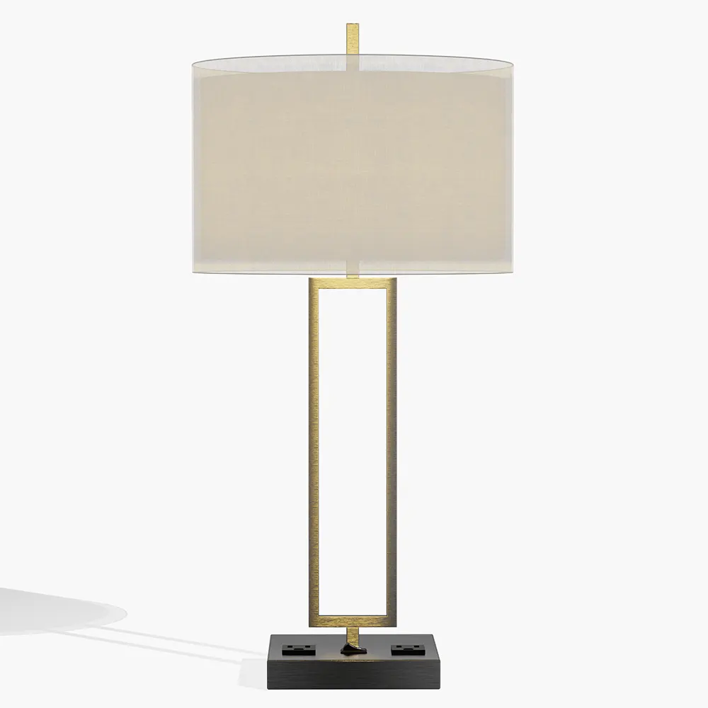 Hospitality Rectangular Bedside Lamp With Dual Power Outlets