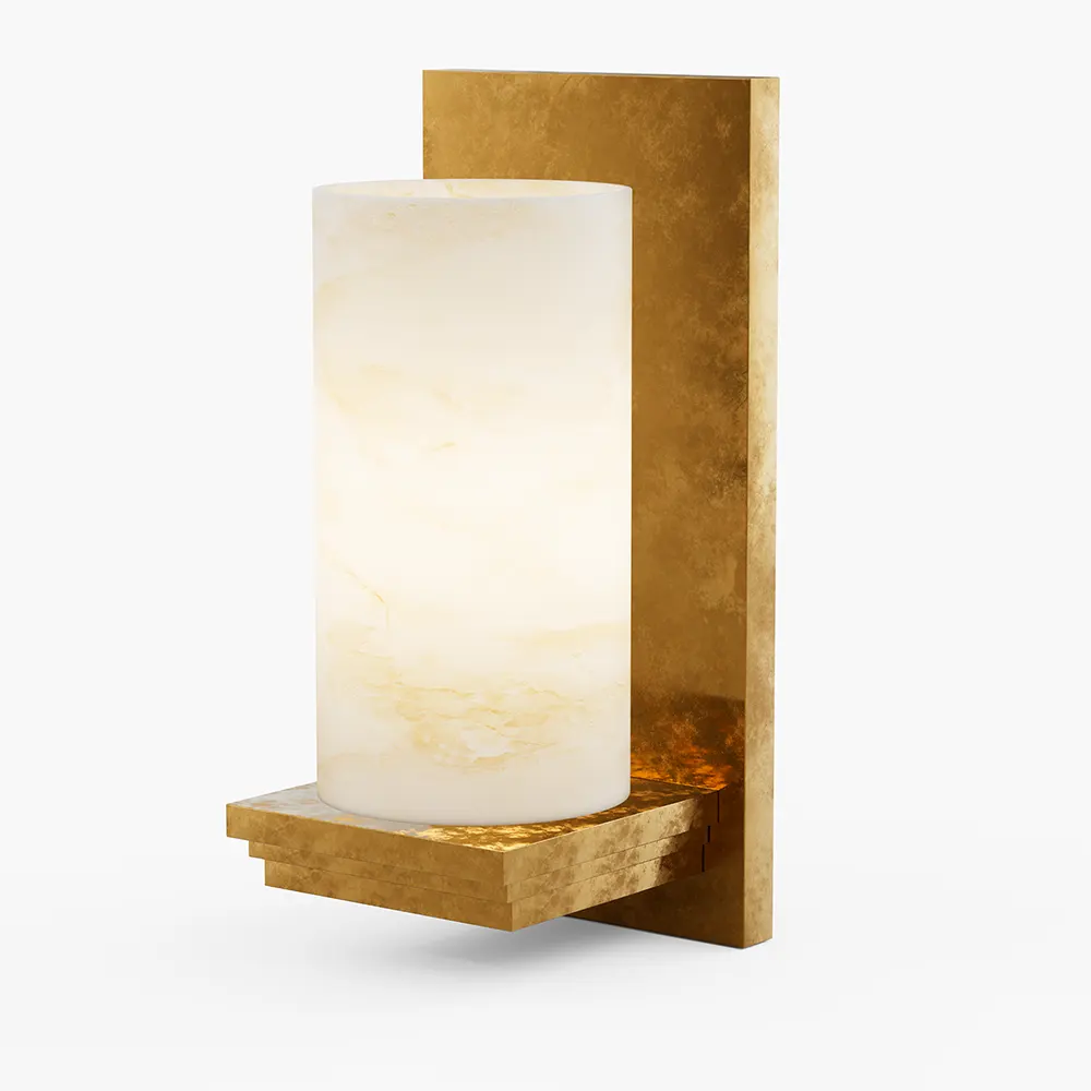 Antique Brass Alabaster Wall Sconce for Hotel Guest Rooms