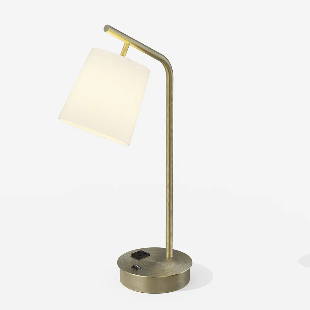 Antique Brass Desk Lamp with Fabric Shade
