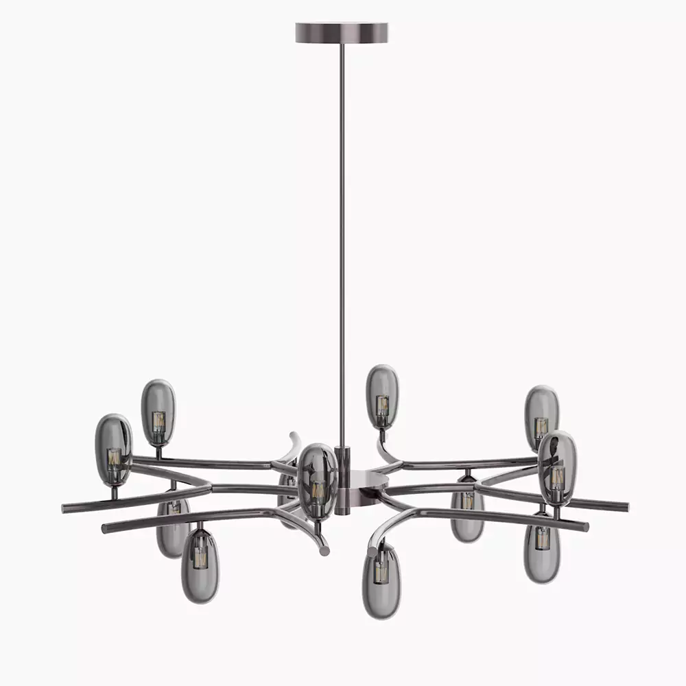 Sprig Bronze Chandelier with Sage Green Blown Glass Shades