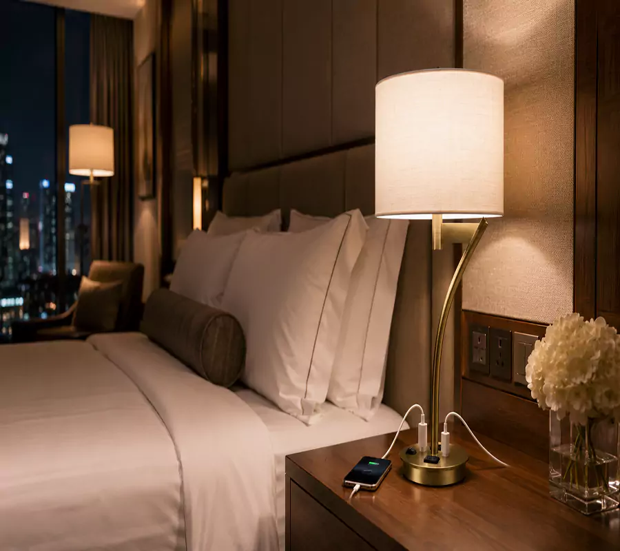 Hospitality Table Lamps with 2 Power Outlets
