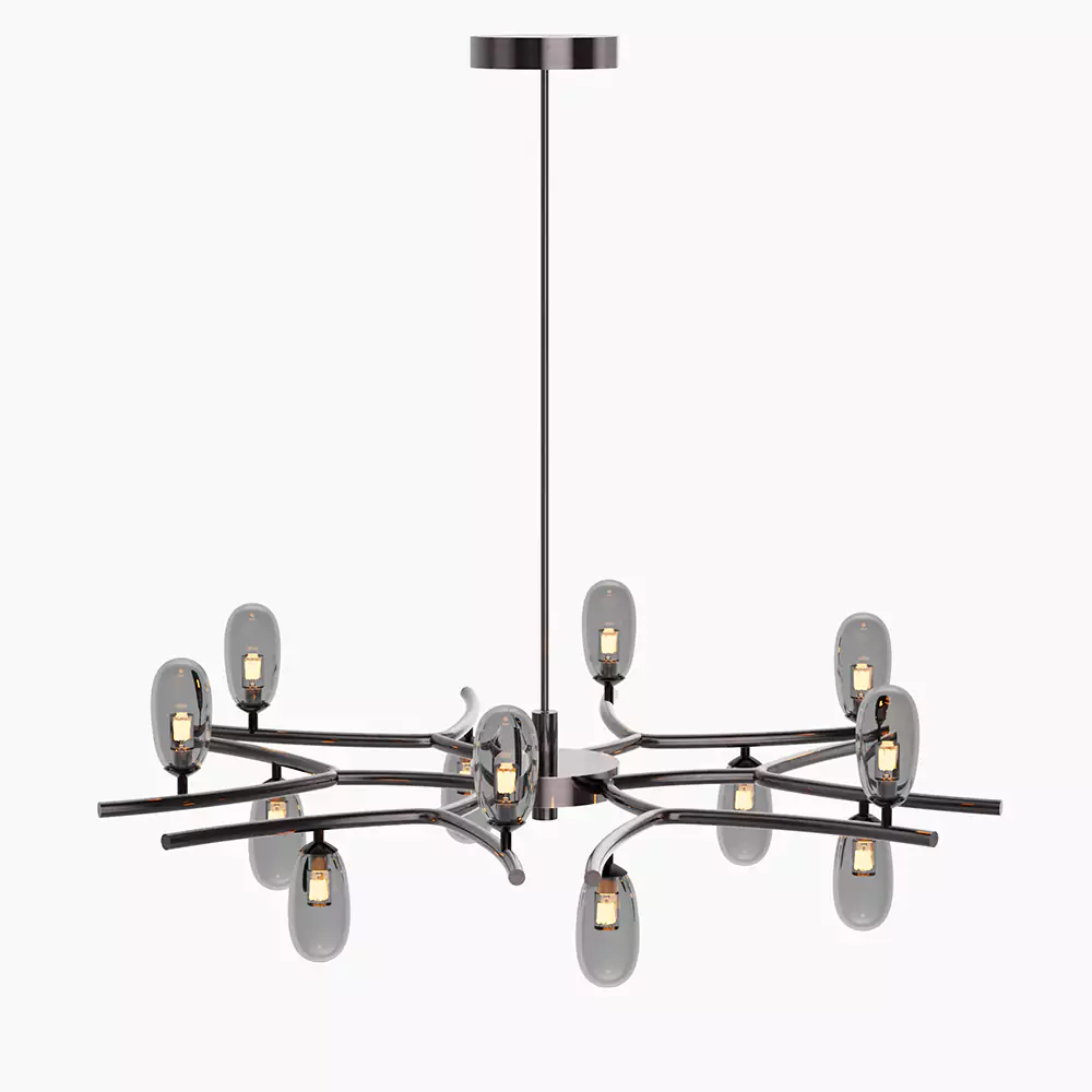 Sprig Bronze Chandelier with Sage Green Blown Glass Shades