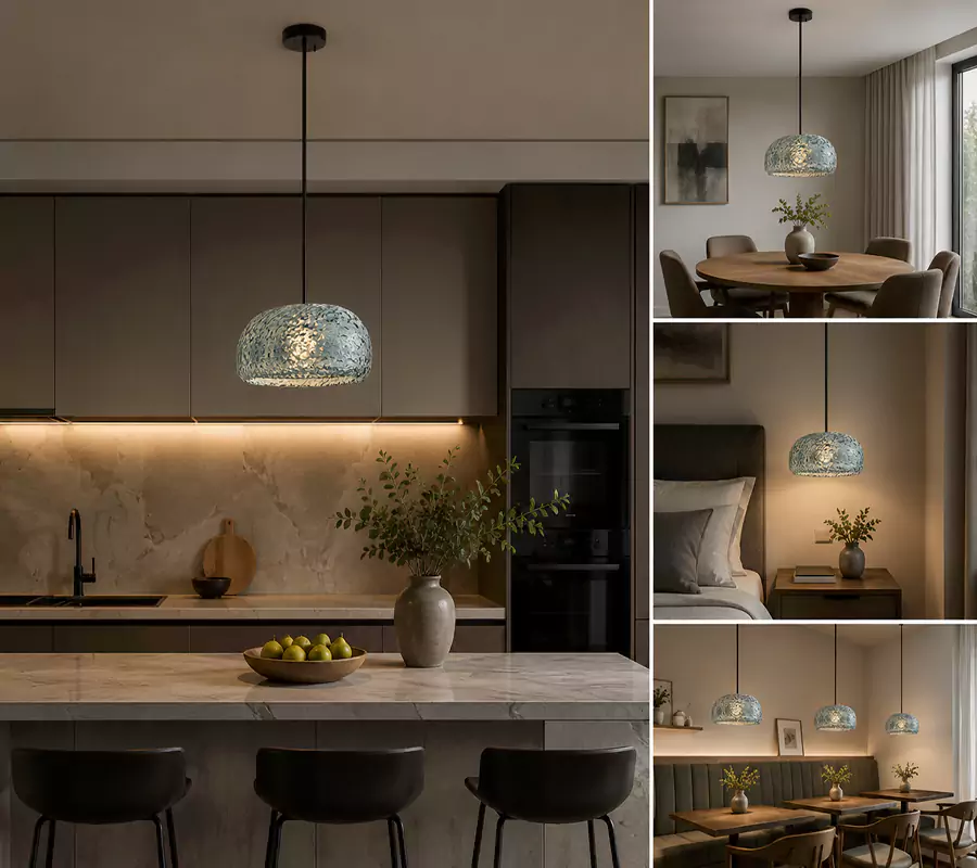 Hand-Blown Hammered Glass Pendant Light for Hotel & Restaurant