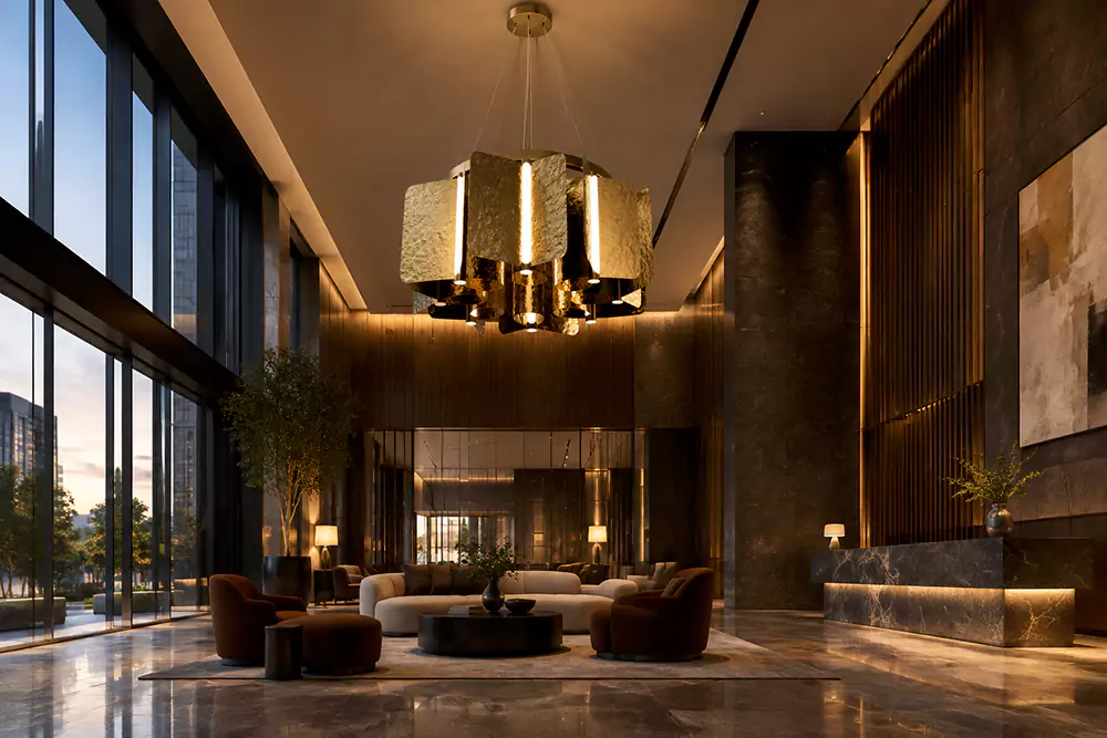 Minoze Original Textured Brass Hospitality Chandelier