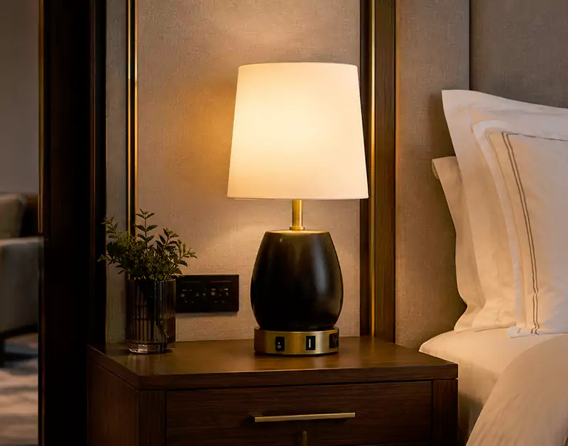 Modern Hotel Bedside Table Lamp with USB Charging