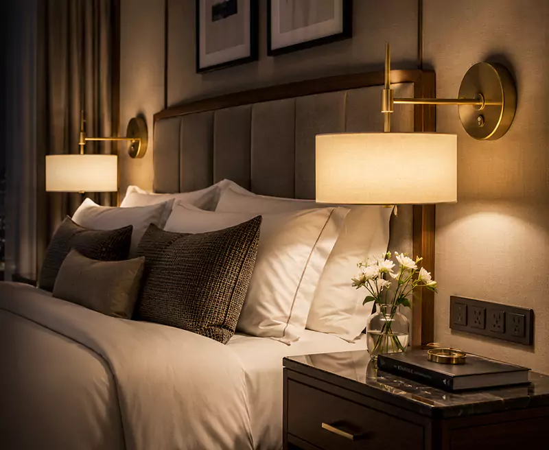 Brass Swing Arm Wall Lamp for Hotel Guest Rooms