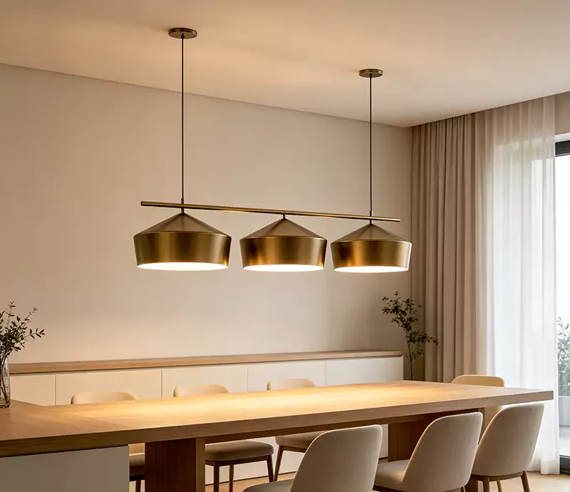 Adjustable Height 3-Light With Metal Pendant Light