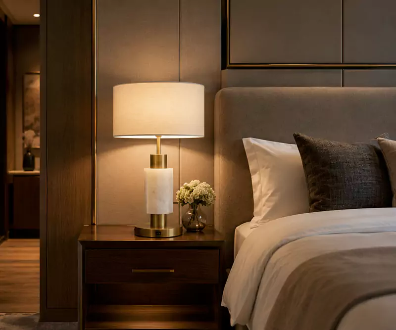 Marble Brass Hotel Guest Room Table Lamp