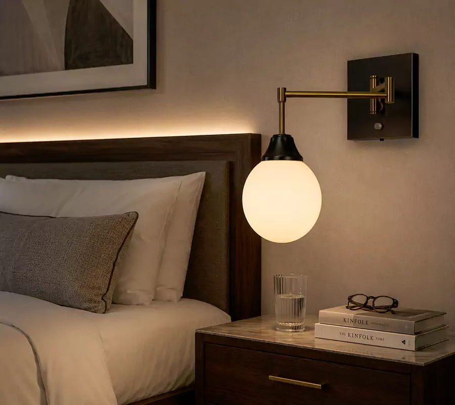 Swing Arm Wall Lamp for Hotel Guest Rooms