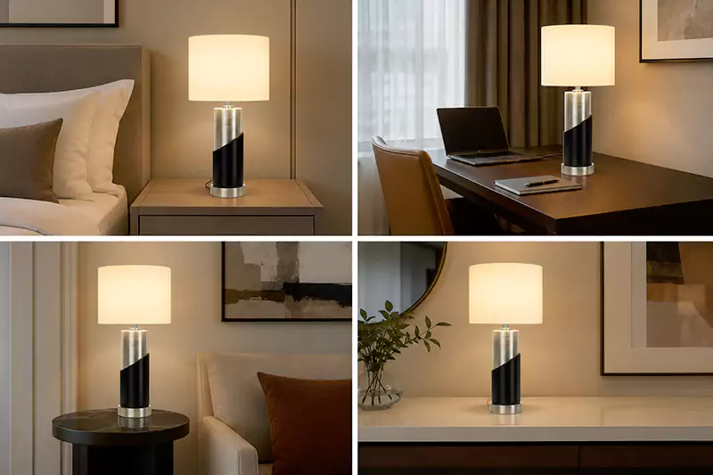 Brushed Nickel and Matte Black Table Lamp