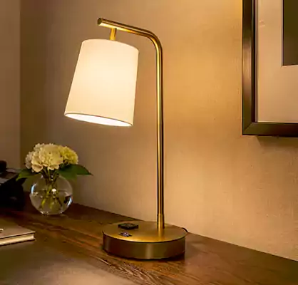 Antique Brass Desk Lamp with Fabric Shade