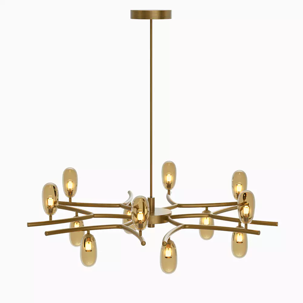 Sprig Bronze Chandelier with Sage Green Blown Glass Shades