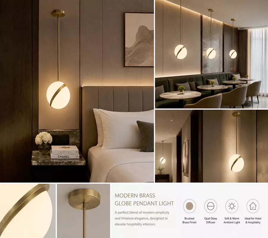 Hospitality Brass Globe Pendant Light