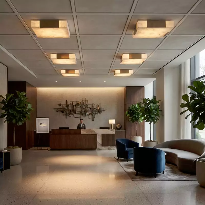 Square Alabaster Flush Mount Ceiling Light