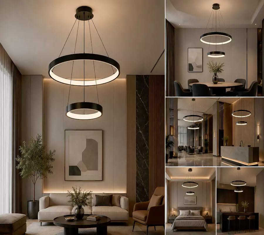 Modern Double Ring LED Chandelier for Hotel & Commercial Spaces