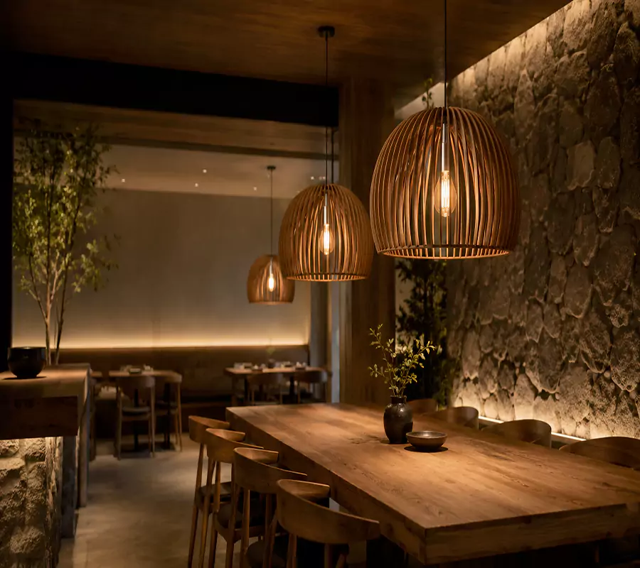 Bamboo Wood Pendant Light for Hospitality Projects