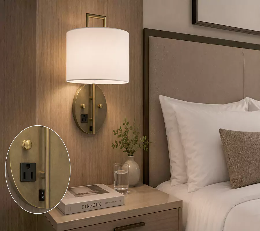 Hotel Wall Lamp with Outlet