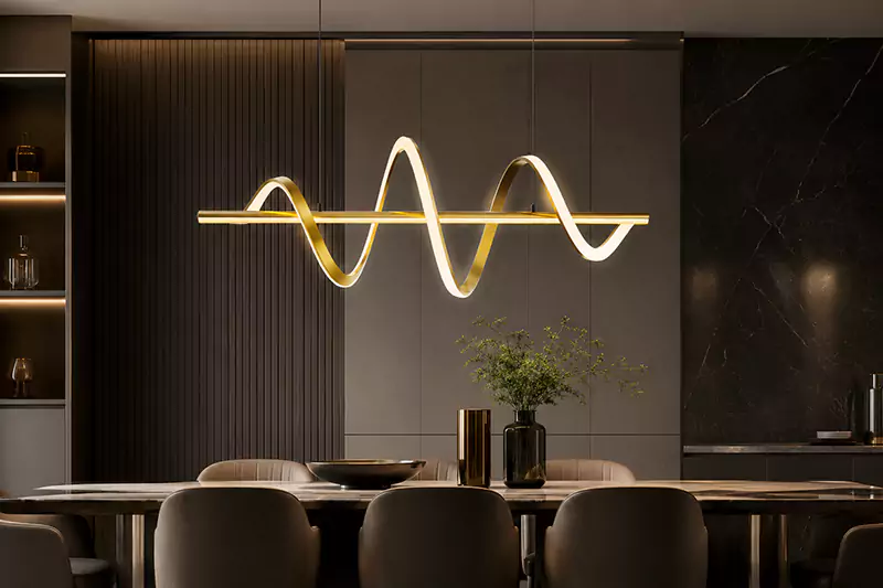 Modern Gold Wave Linear LED Pendant Light